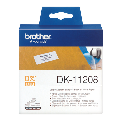 Brother Label Roll DK11208 38mm x 90mm Black on White