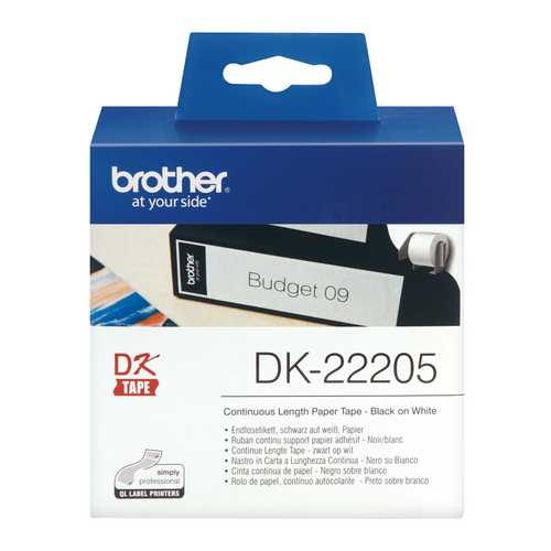 Brother Label Roll DK22205 62mm x 3048m Black on White