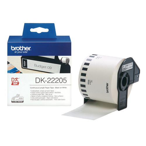 Brother Label Roll DK22205 62mm x 3048m Black on White