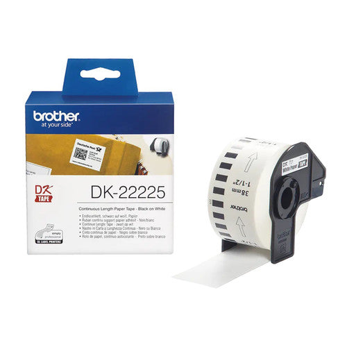 Brother DK22225 Continuous Paper Label Roll 38mm x 3048m Black on White