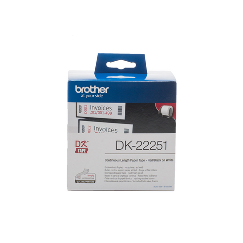 Brother DK22251 Label Roll 62mm x 1524m Two Colour Black and Red on White