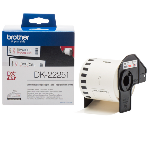 Brother DK22251 Label Roll 62mm x 1524m Two Colour Black and Red on White