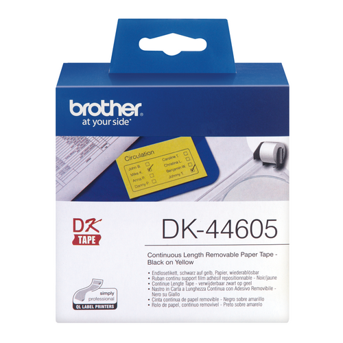 Brother Label Roll DK44605 62mm x 3048m Black on Yellow