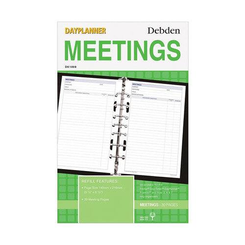 Collins Debden DK1009 Dayplanner Desk Size Meetings Refill