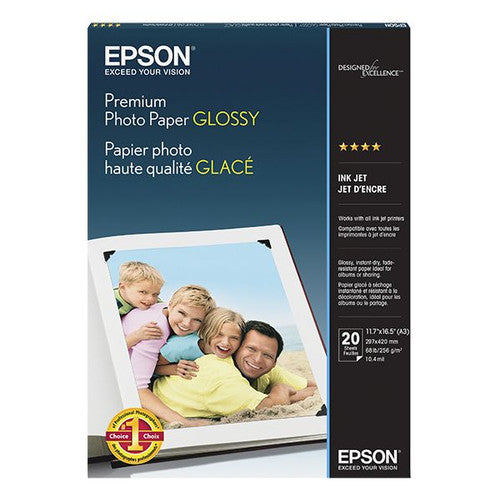 Epson S041288 Premium Glossy Photo Paper A3 255gsm Pack 20 Sheets