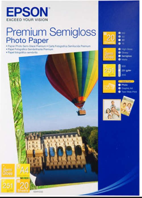 Epson S041332 Premium Semi Gloss Photo Paper A4 251gsm Pack 20 Sheets