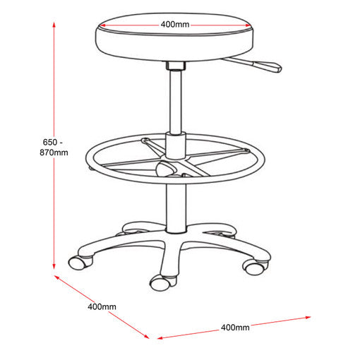 Rapidline Data Stool Drafting Counter 650-870mm Height Black PU