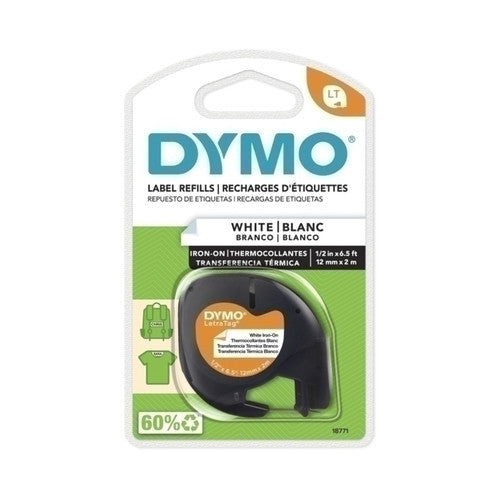 Dymo LetraTag iron-on fabric label tape 12mm x 2m black on white for clothing and school uniform labelling