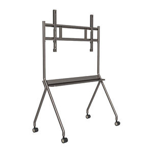 Dahua mobile stand DHI-PKC-MS0A in grey metal, with an upright frame and mounting rails at the top, a shelf at mid height and splayed legs on castor wheels