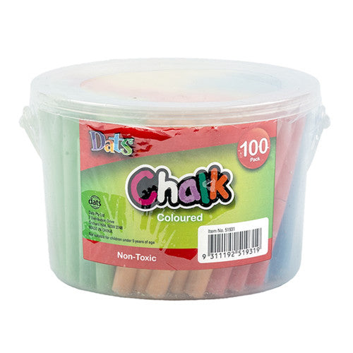 Dats assorted colours chalk bucket containing 100 pieces in pink, orange, purple, blue, green and yellow