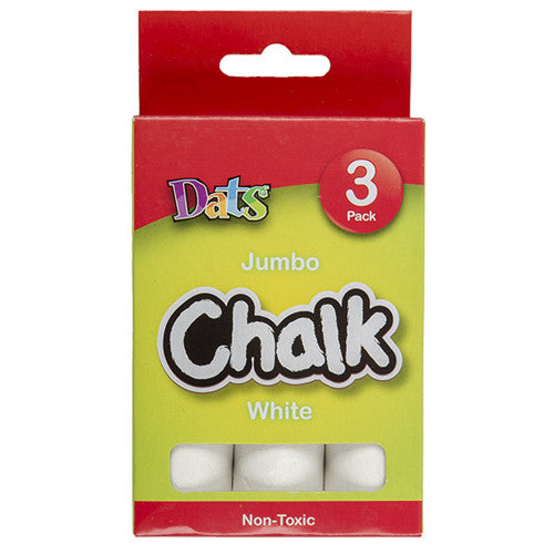 Dats Jumbo White Chalk sticks, pack of 3, round barrel design for chalkboards and drawing