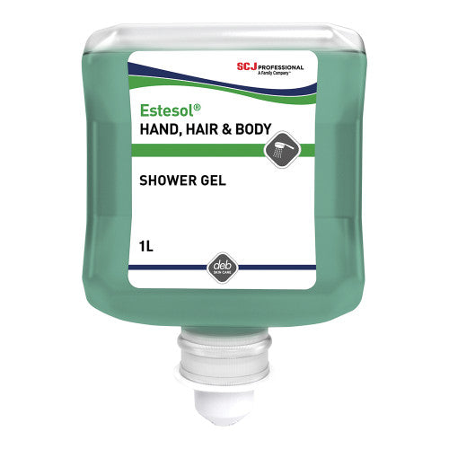 Deb Estesol 1L universal shower gel bottle with Rainforest fragrance for industrial and workplace use