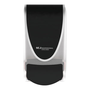 Deb Stoko QuickView 1-litre manual wall-mounted soap dispenser in black and chrome with transparent sides