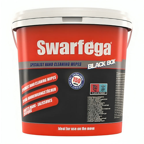 Deb Swarfega Black Box Specialist Wipes - pack of 4 buckets, 150 wipes each, solvent-based industrial hand cleaning wipes