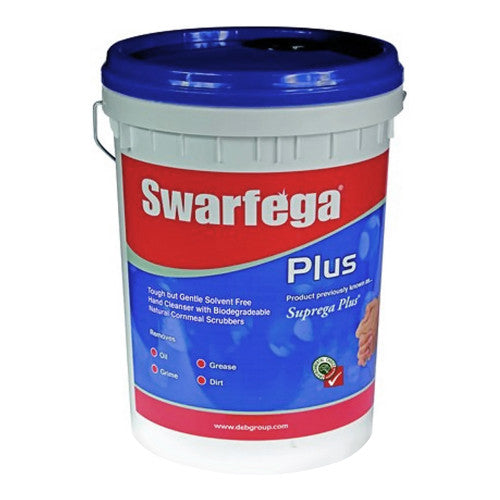 Deb Swarfega Plus 20 litre solvent-free heavy duty hand cleaner with citrus fragrance and cornmeal scrubbers