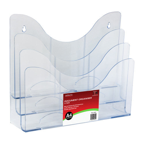 Deflecto clear 3-tier A4 landscape brochure holder, front view