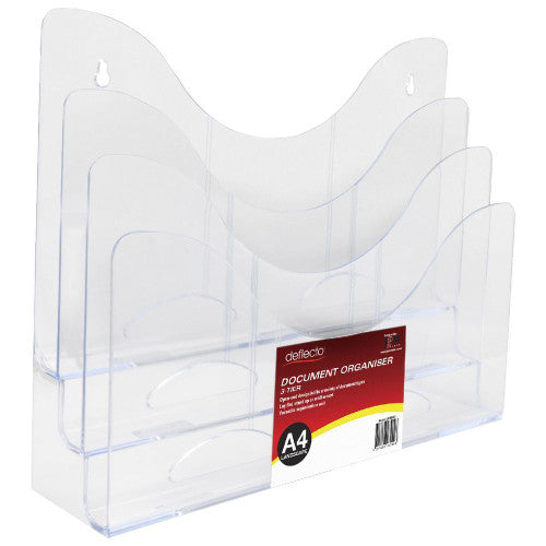 Deflecto 3-tier A4 landscape brochure holder, angled three-quarter view