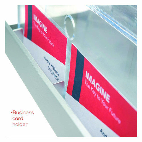Deflecto 3-tier curved A4 brochure holder in silver and clear, product shot