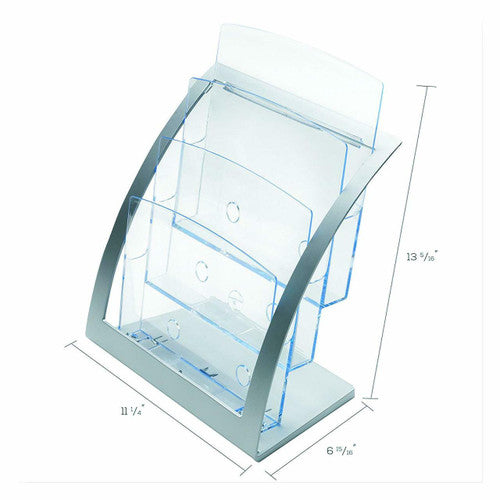 Deflecto 3 Pocket 3 Tier Curved Brochure Holder A4 Silver Clear, product view