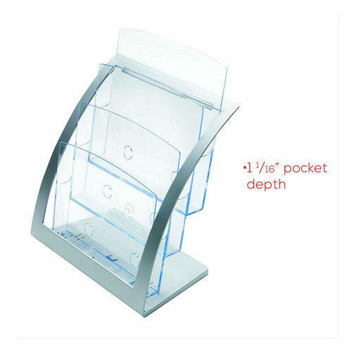 Deflecto 3-tier curved A4 brochure holder on a counter in use