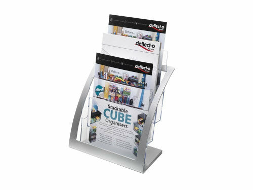 Deflecto 3-tier curved A4 brochure holder, angled three-quarter view