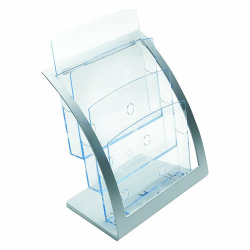 Deflecto 3-tier curved A4 brochure holder, top view of the tiers