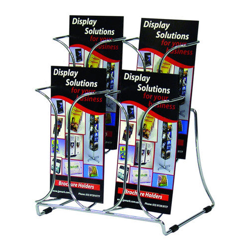 Deflecto chrome 4-pocket 2-tier DL brochure holder, front view