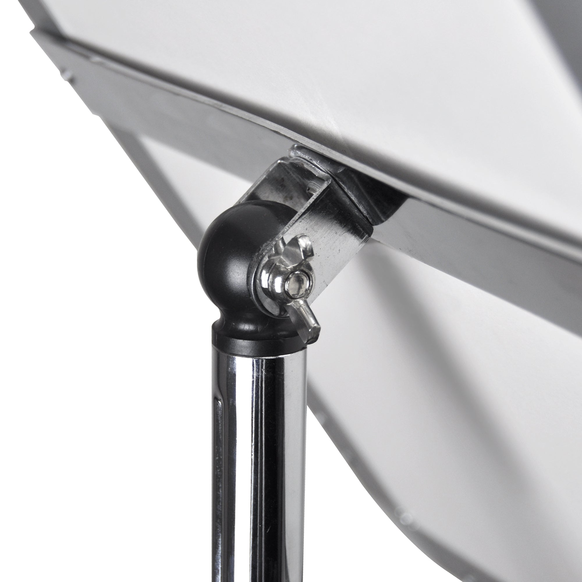 Close-up of the ball joint behind the frame head, the pivot that lets the snap frame tilt to set the viewing angle.