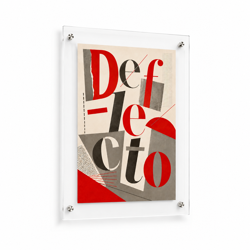 Deflecto A3 acrylic poster and photo holder for wall mounting, front view with a red and grey Deflecto print held by four corner fixings