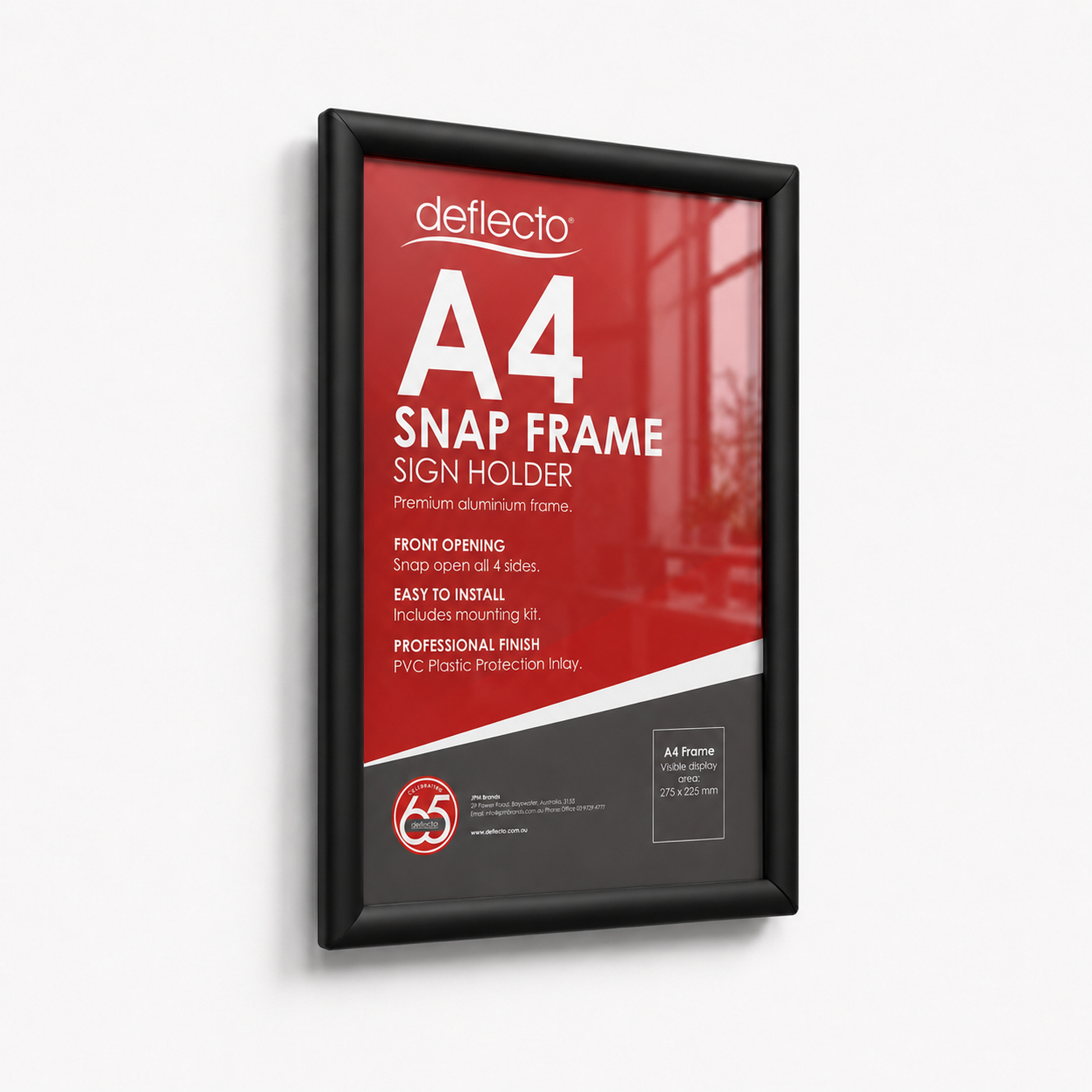 Deflecto Black Aluminium Snap Frame A4 25mm front view
