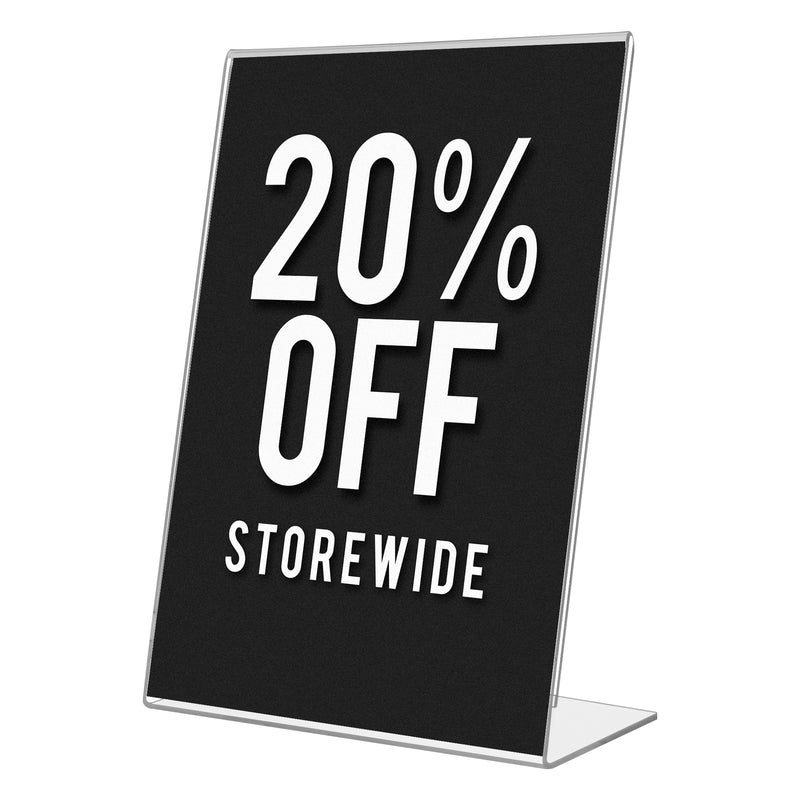 Deflecto Blueprint slanted sign holder displaying an A4 portrait sign