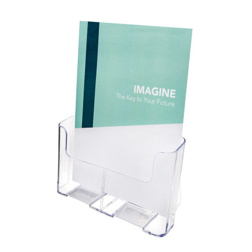 Deflecto clear A4 portrait single-pocket brochure holder, front view