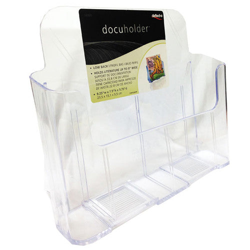 Deflecto A5 landscape brochure holder loaded with a leaflet