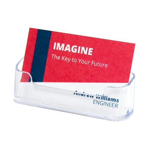 Deflecto clear single business card holder, front view