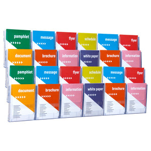 Deflecto Lit-Loc wall display with twenty-four A5 pockets, front view