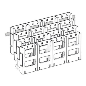Deflecto Lit-Loc wall display with sixteen DL pockets, front view