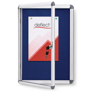 Deflecto Lockable Notice Board Silver Blue Felt A3 front view