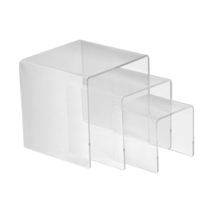 Deflecto clear product display riser set of 3, front view