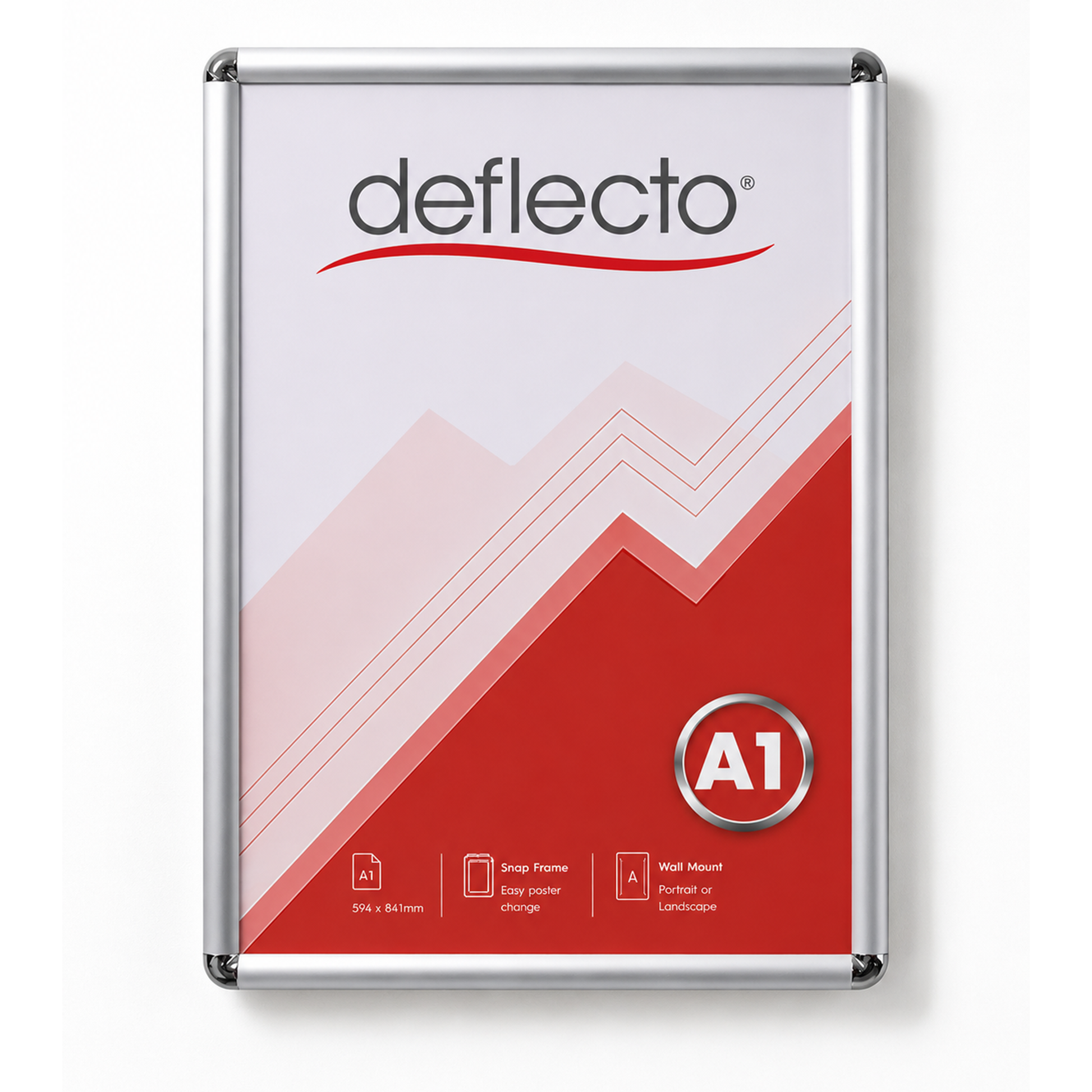Deflecto Rounded Edge Snap Frame Silver A1 25mm front view
