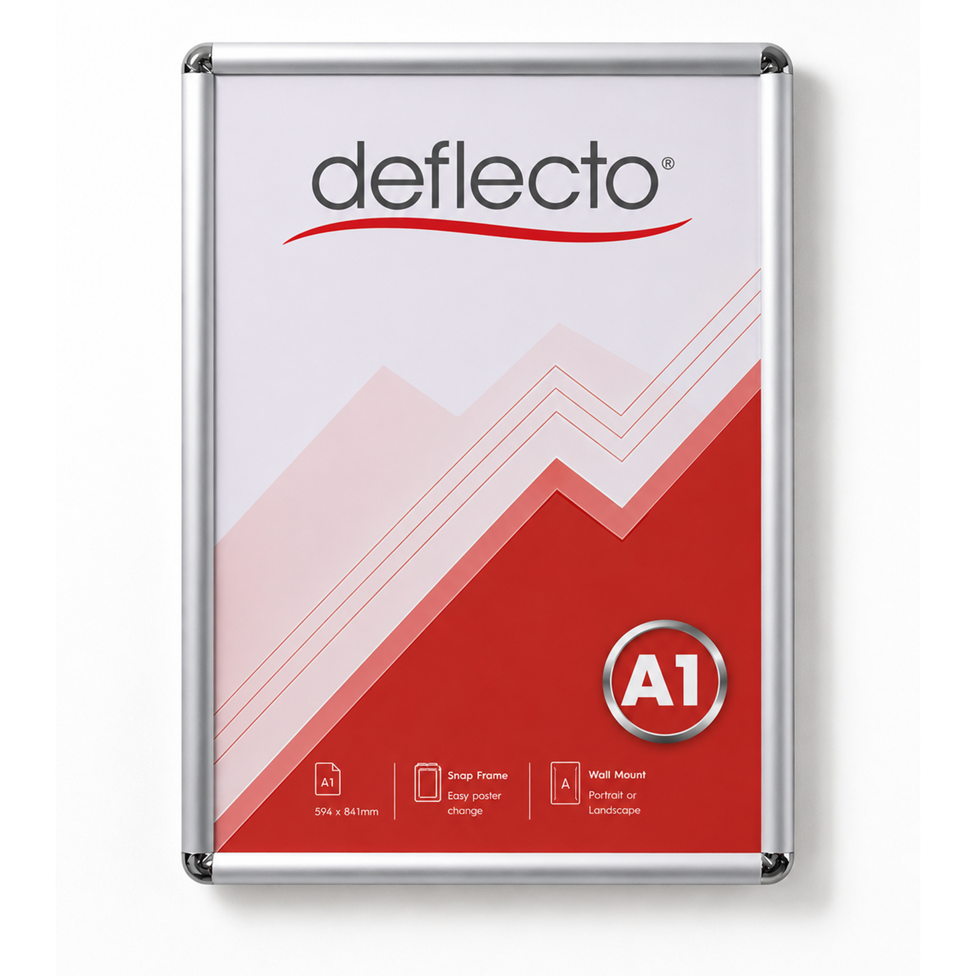 Deflecto Rounded Edge Snap Frame Silver A1 25mm front view