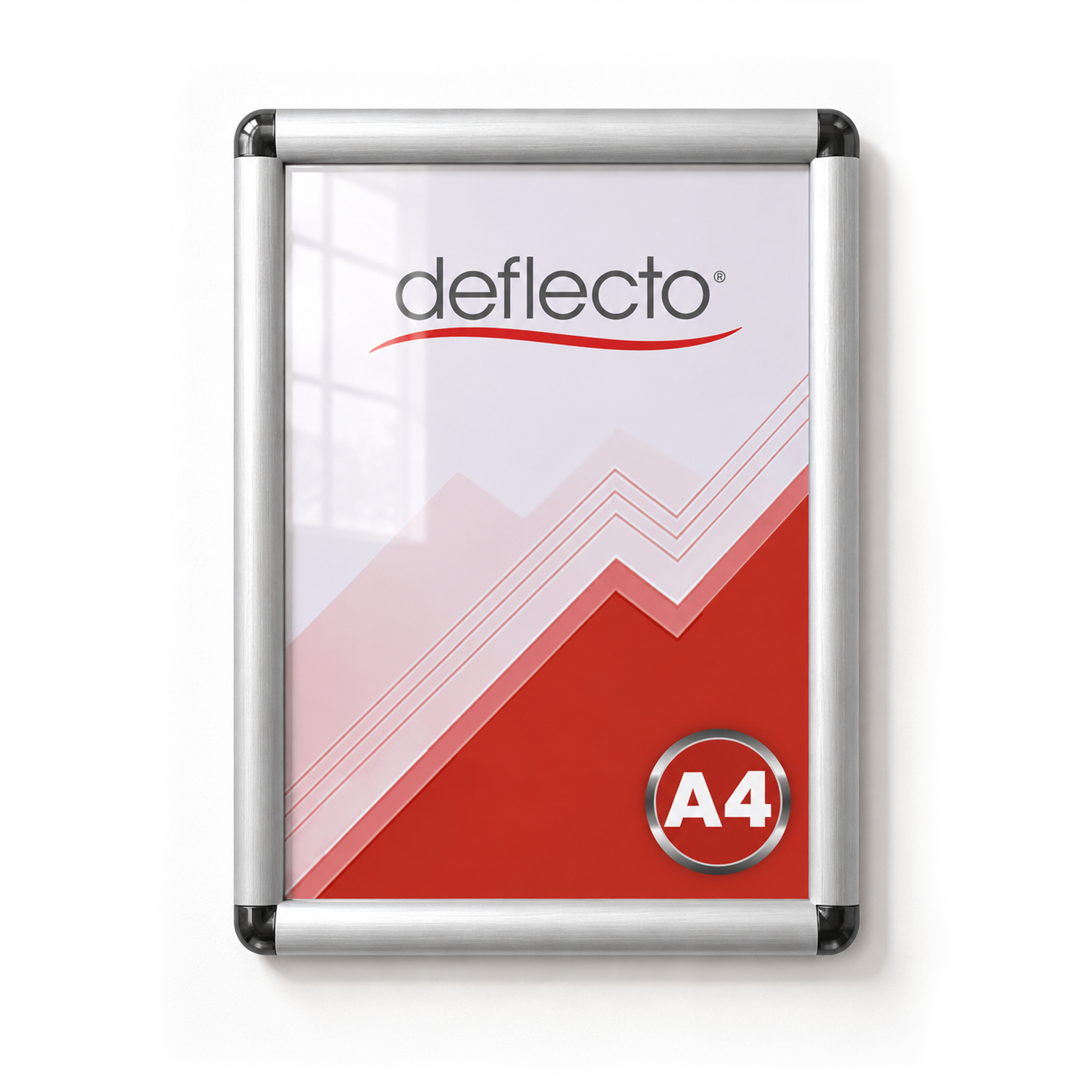 Deflecto Rounded Edge Snap Frame Silver A4 25mm front view