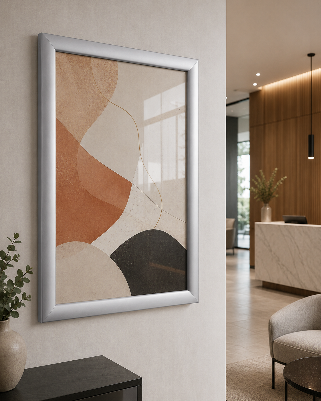 Deflecto Silver Aluminium Snap Frame A0 32mm in use lifestyle display