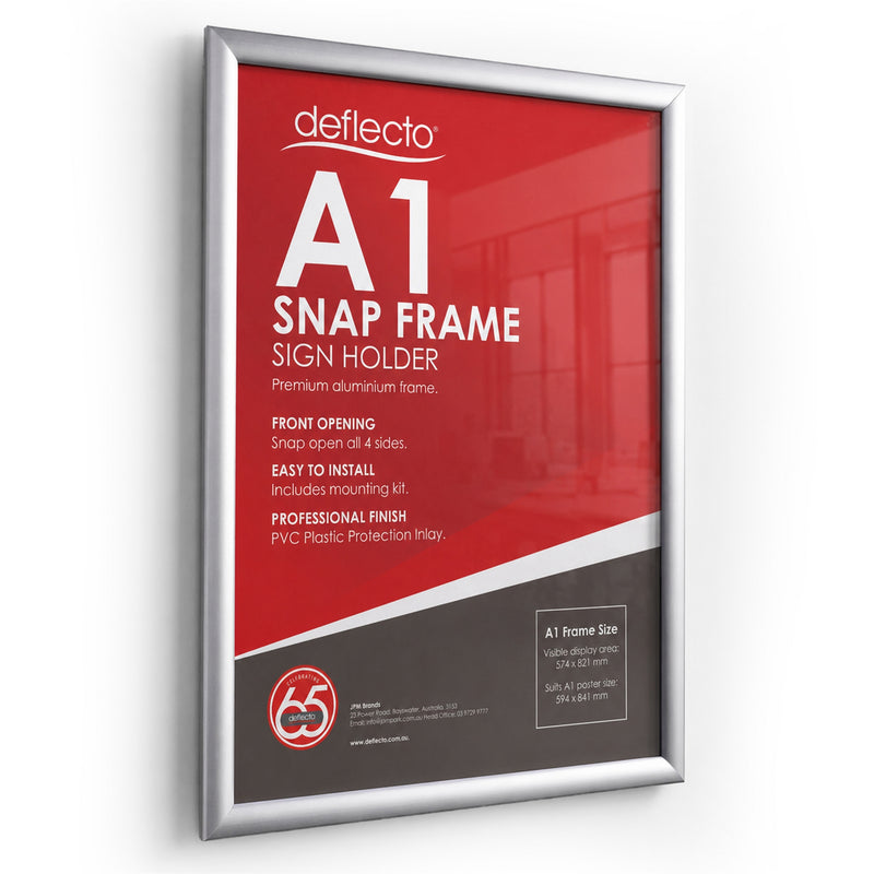 Deflecto Silver Aluminium Snap Frame A1 25mm front view