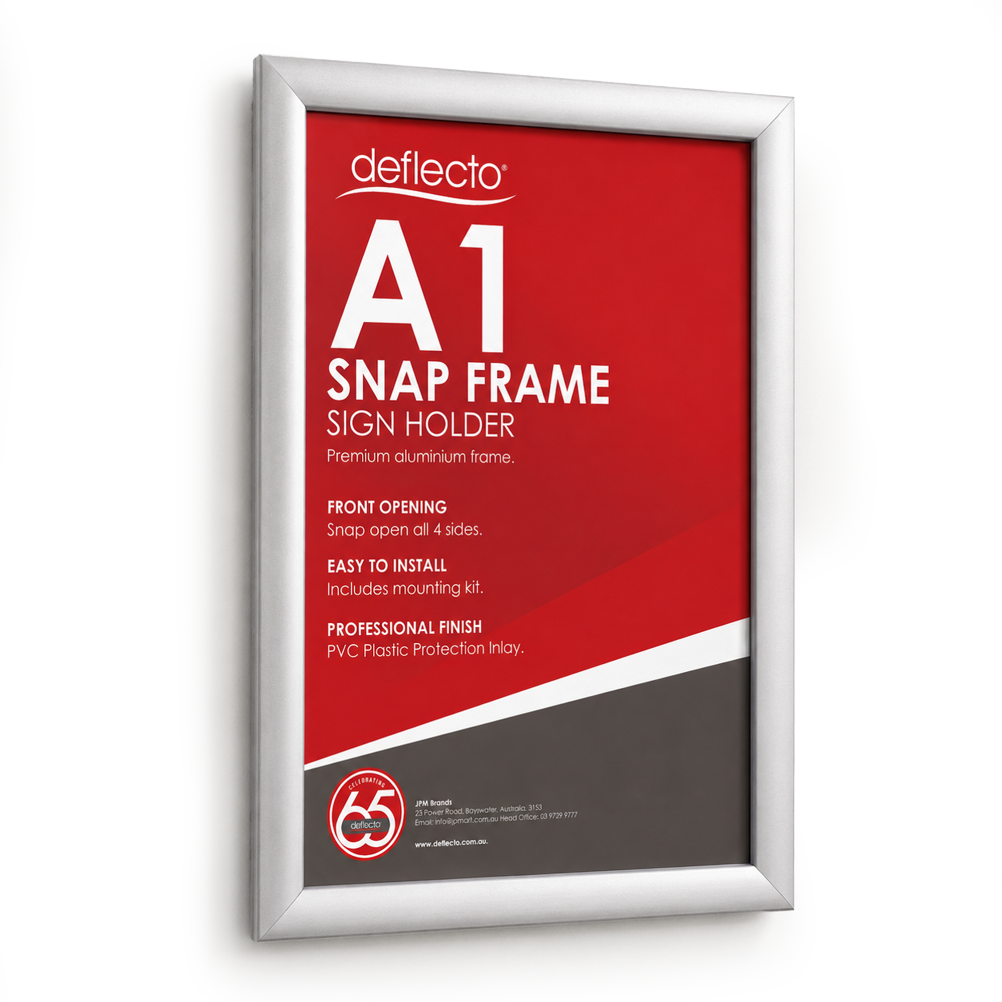 Deflecto Silver Aluminium Snap Frame A1 32mm profile front view