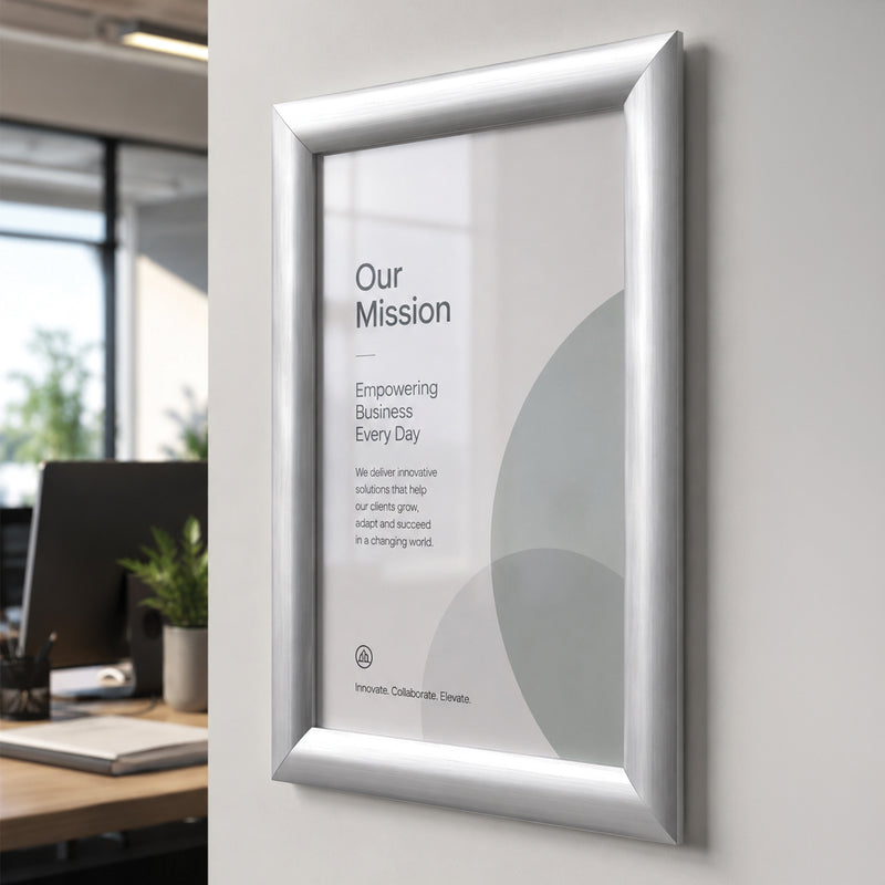 Deflecto Silver Aluminium Snap Frame A4 25mm wall mounted office signage