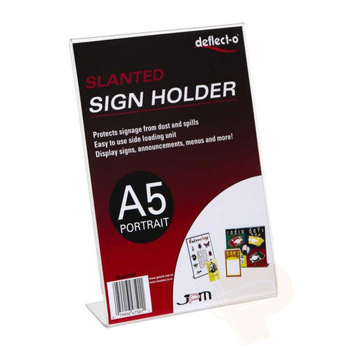 Deflecto Slanted Sign Holder A5 Portrait, angled view