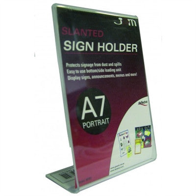 Deflecto Slanted Sign Holder A7 Portrait, angled view
