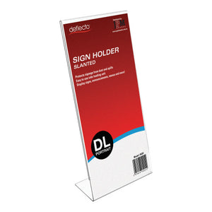 Deflecto DL portrait slanted sign holder, front view