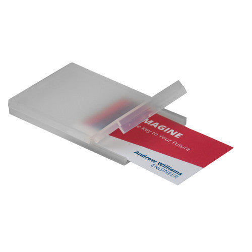 Deflecto clear slimline business card storage box, front view