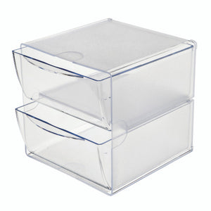 Deflecto clear stackable 2-drawer cube organiser, front view